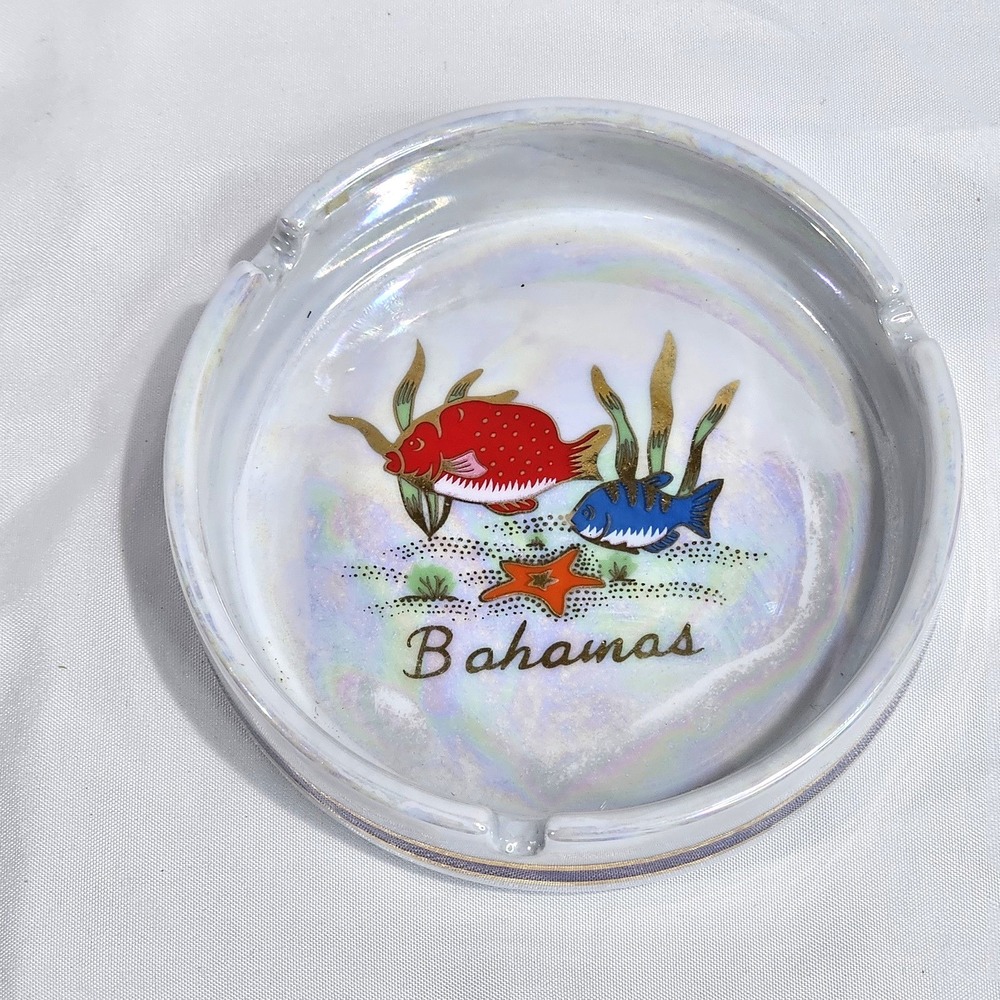 Vintage Lustreware Bahamas Travel Souvenir‎ Ashtray Iridescent 1940's - 1960s